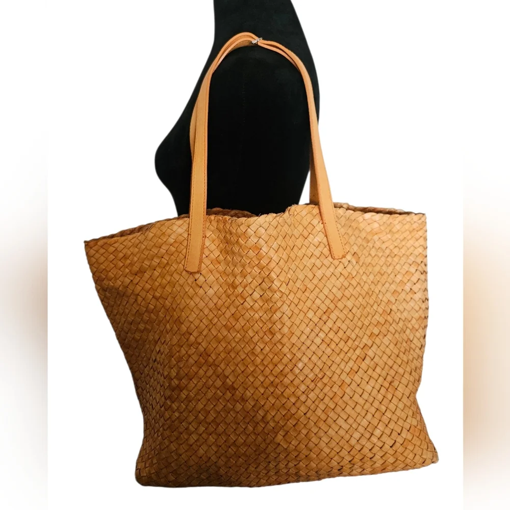 Massimo Palomba Tan Basket Weave Italian Leather Wide Tote - Picture 6 of 15